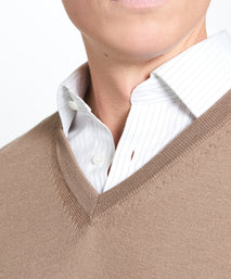 Camel Merino Wool V-Neck Sweater