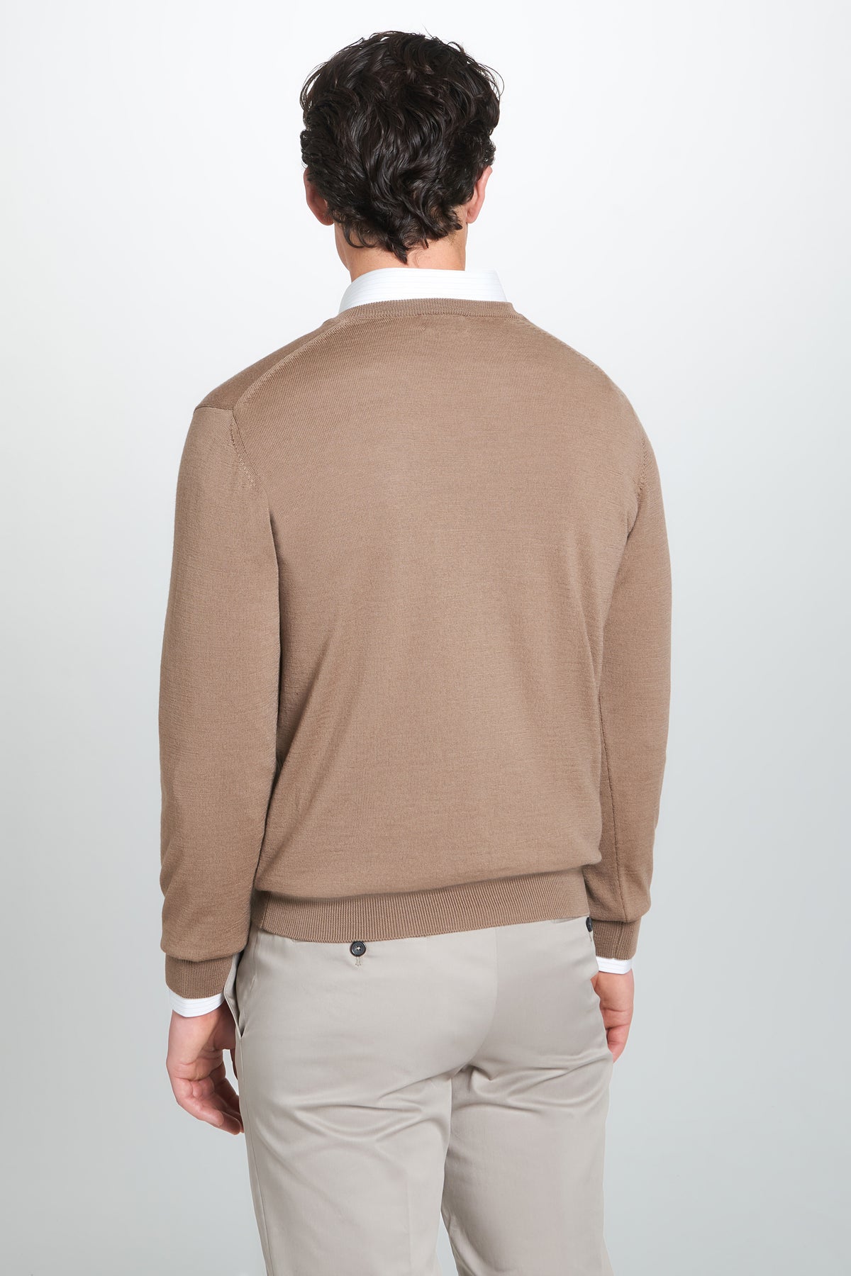 Camel Merino Wool V-Neck Sweater