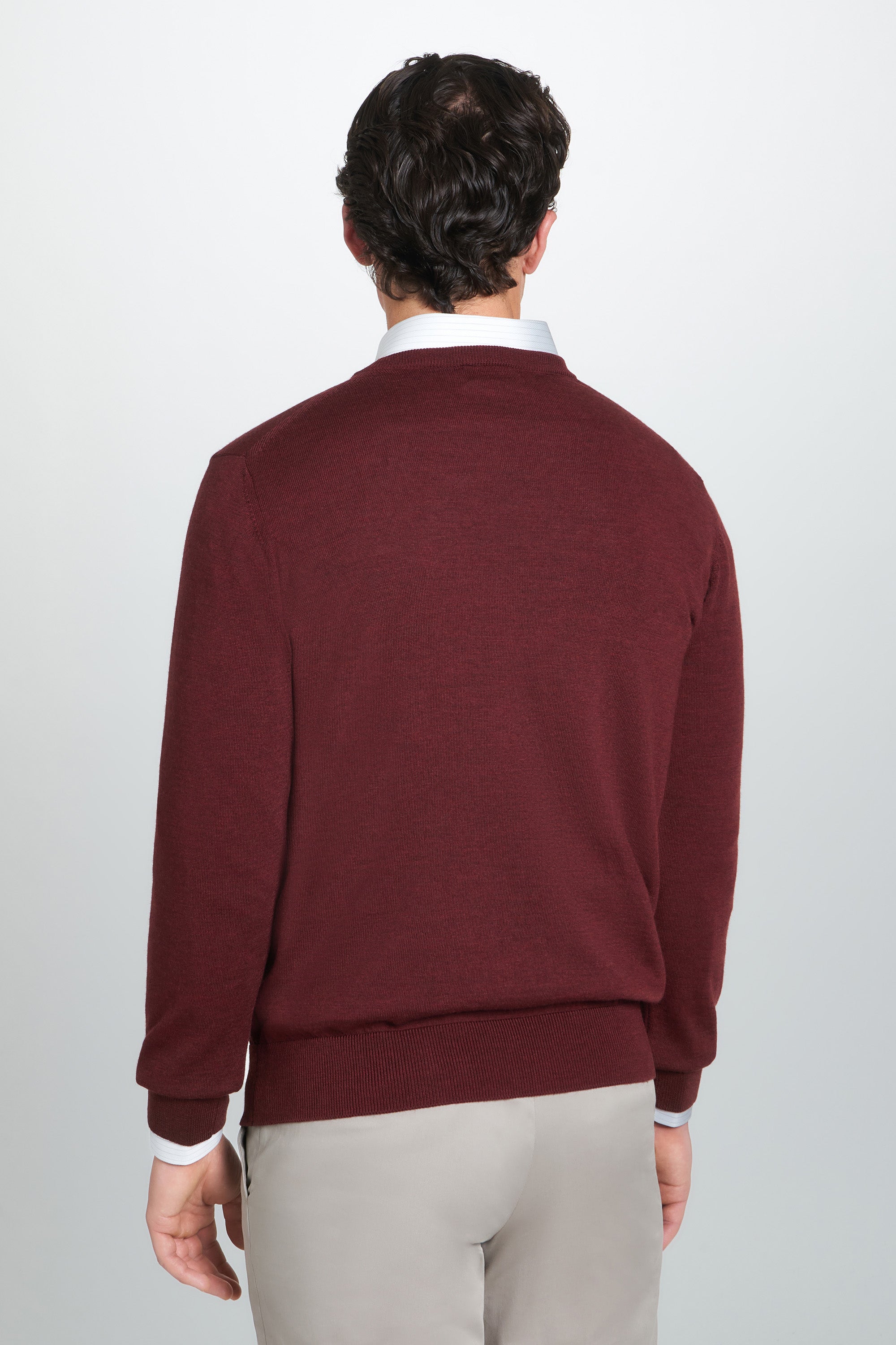 Burgundy Merino Wool Crew Neck Sweater