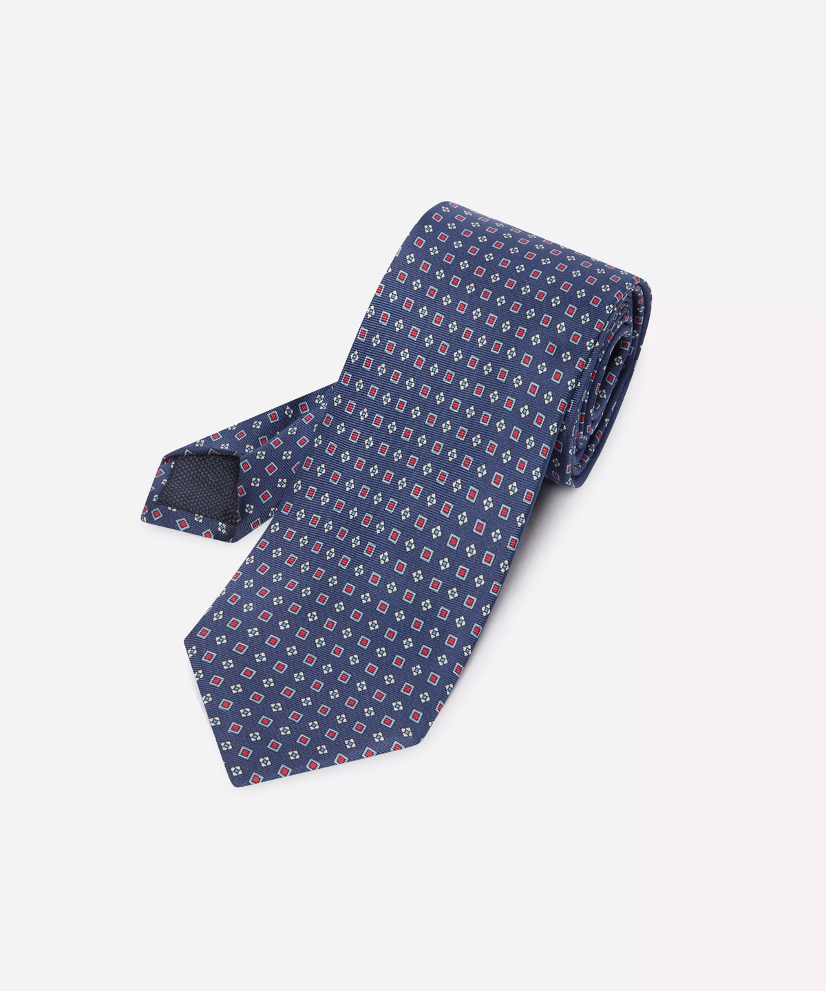 Blue & Red Small Biscuit Motif Silk Printed Tie