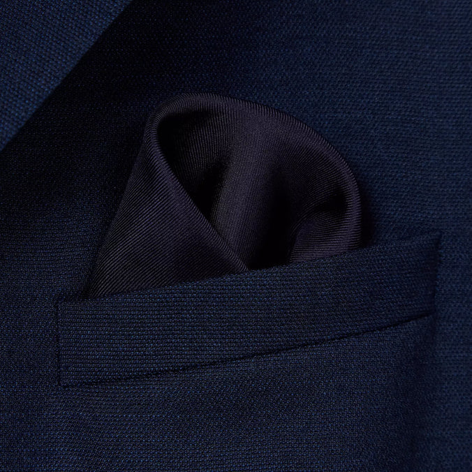 Navy Blue & Orange Silk Twill Woven Pocket Square