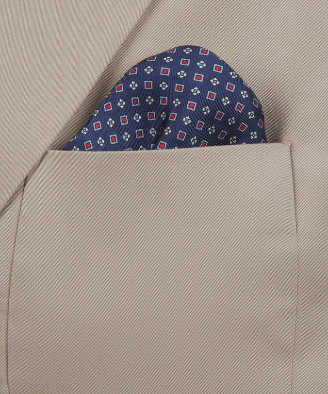 Blue & Red Small Biscuit Motif Silk Printed Pocket Square