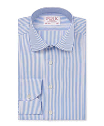 Pale Blue & White Slim Fit Essential Bengal Stripe Formal Shirt