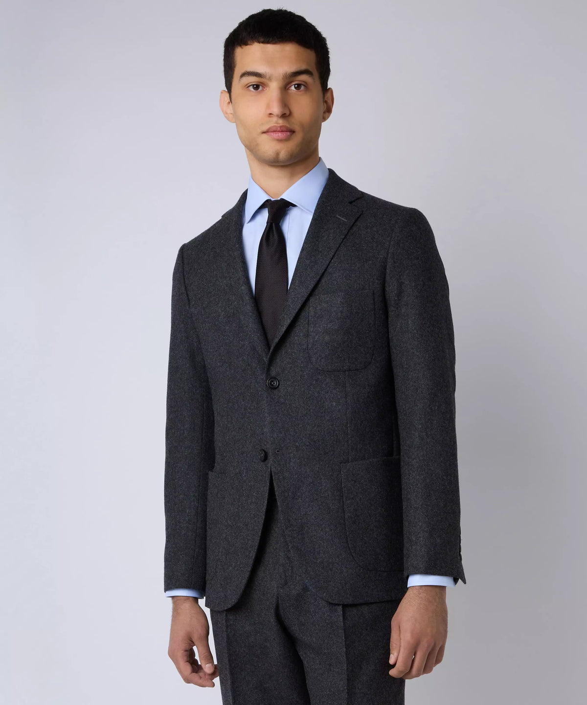 Charcoal Grey Tailored Fit Melange Merino Wool Jacket