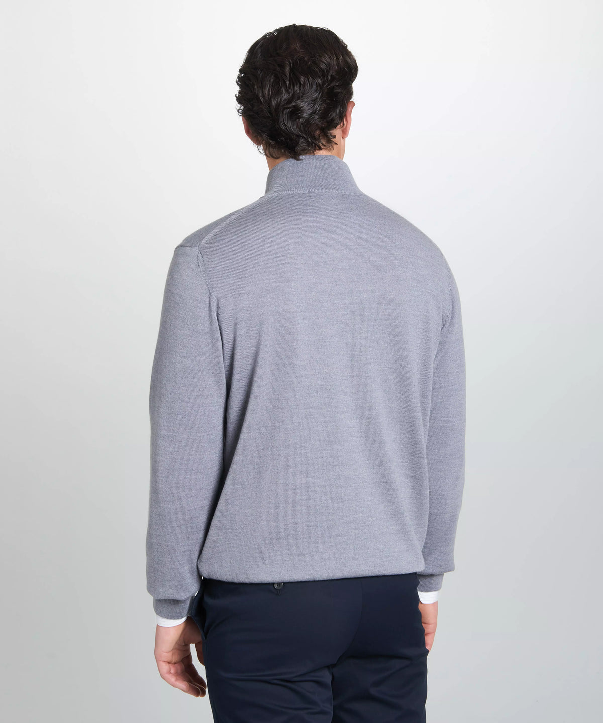 Pale Grey Merino Wool Zip Neck Sweater
