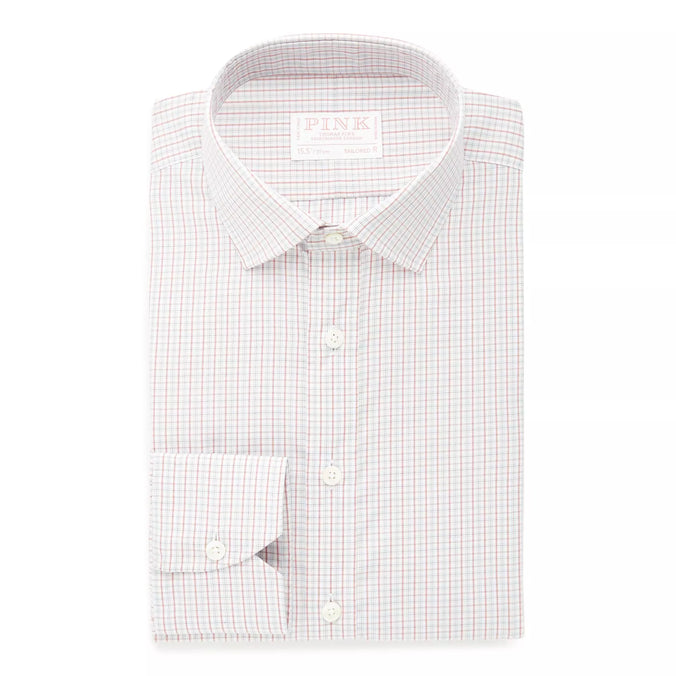 Deep Pink & White Tailored Fit Shadow Casual Check Formal Shirt