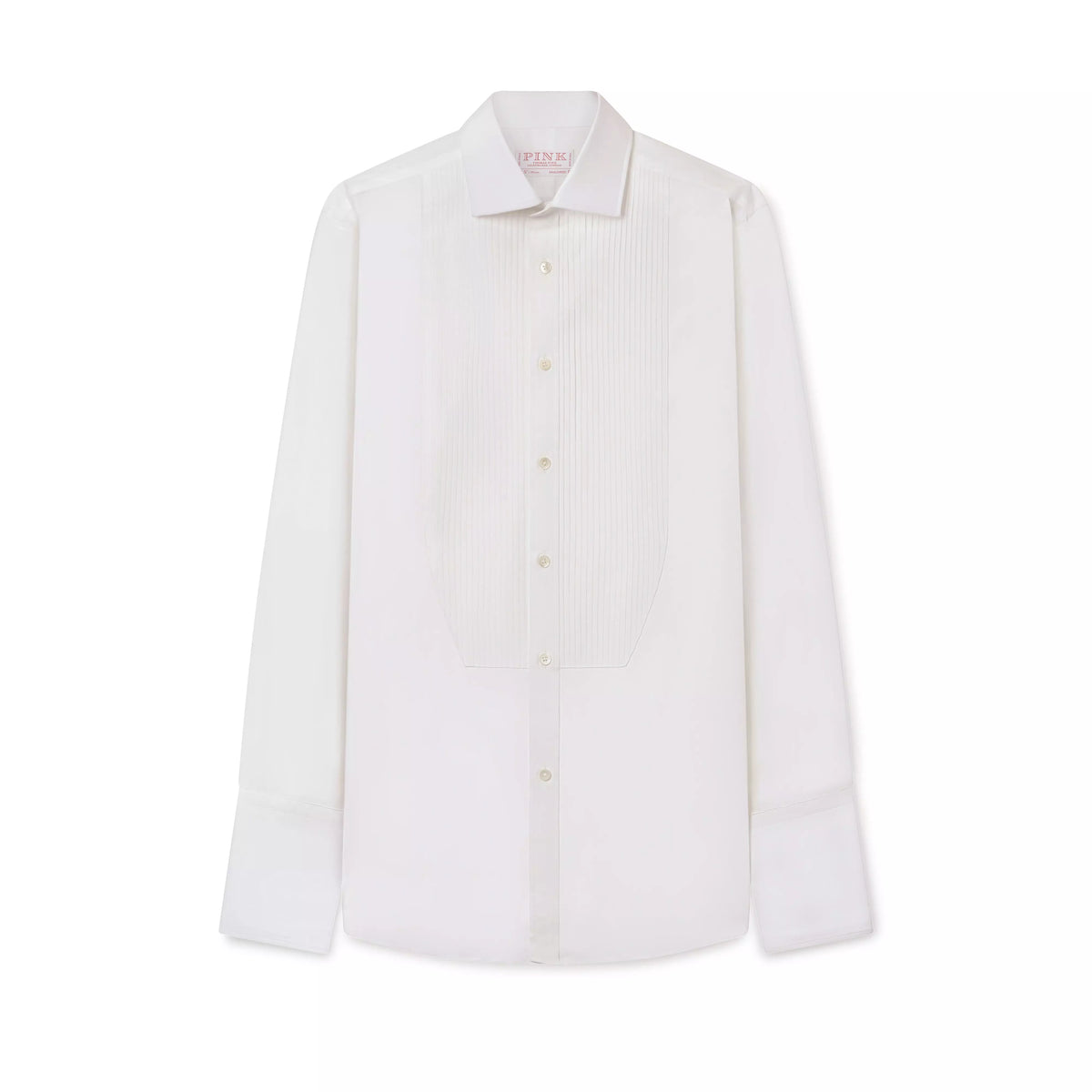 White Tailored Fit Evening Double Cuff Pleat Front Poplin Shirt