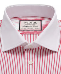 Red & White Tailored Fit Double Cuff Poplin Stripe Formal Shirt