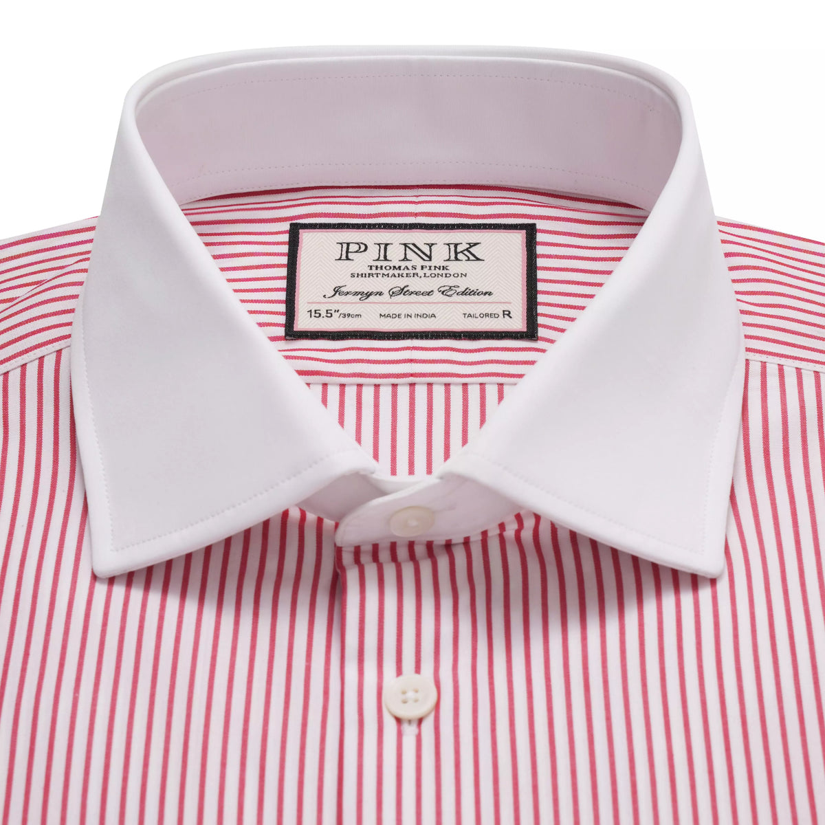 Red & White Tailored Fit Double Cuff Poplin Stripe Formal Shirt