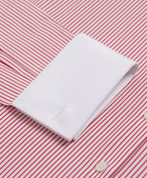 Red & White Tailored Fit Double Cuff Poplin Stripe Formal Shirt