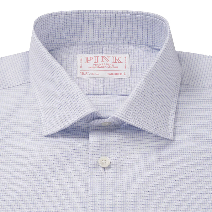 Pale Blue & White Tailored Fit Micro Textured Check Formal Shirt