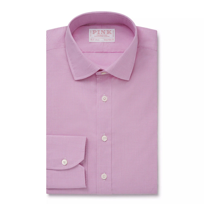 Pink & White Tailored Fit Micro Gingham Check Formal Shirt