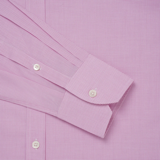 Pink & White Tailored Fit Micro Gingham Check Formal Shirt