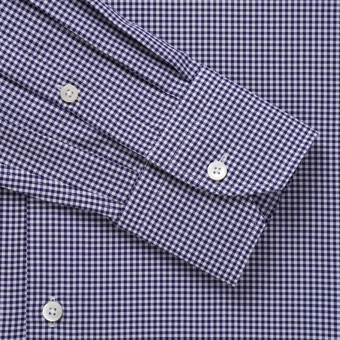 Navy & White Slim Fit Micro Gingham Check Formal Shirt