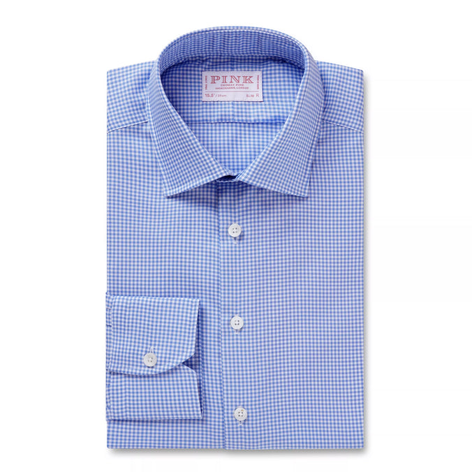 White & Blue Slim Fit Micro Gingham Check Formal Shirt