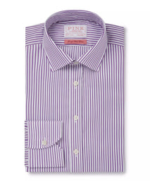 Purple & White Tailored Fit Piumino Twill Stripe Formal Shirt