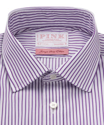 Purple & White Tailored Fit Piumino Twill Stripe Formal Shirt