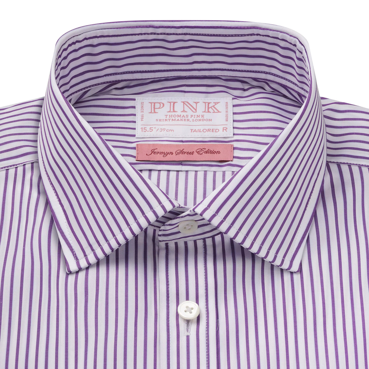 Purple & White Tailored Fit Piumino Twill Stripe Formal Shirt
