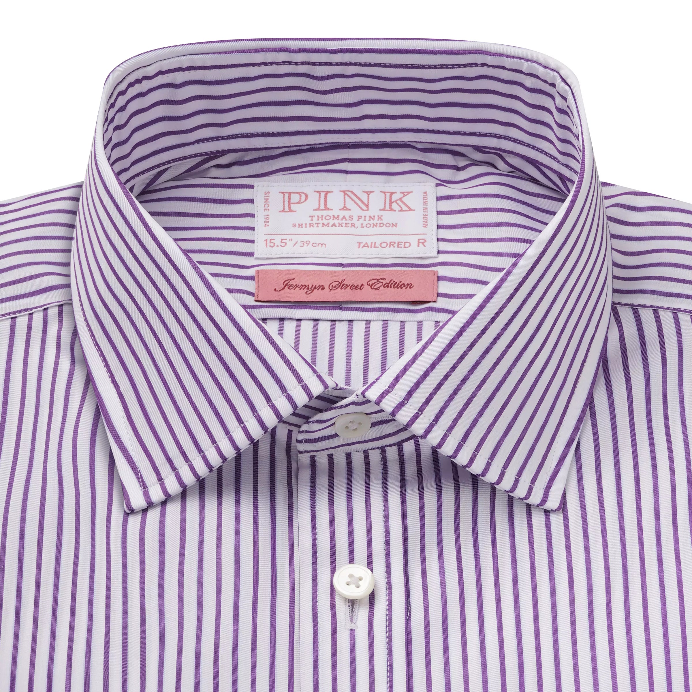 Purple & White Tailored Fit Piumino Twill Stripe Formal Shirt