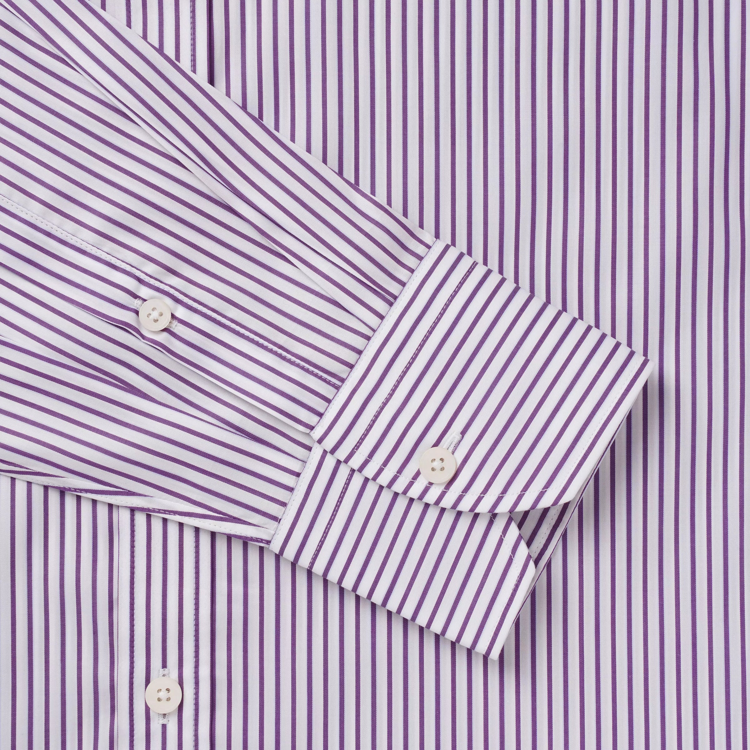 Purple & White Tailored Fit Piumino Twill Stripe Formal Shirt