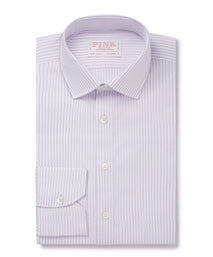 Purple & White Tailored Fit Herringbone Stripe Formal Shirt