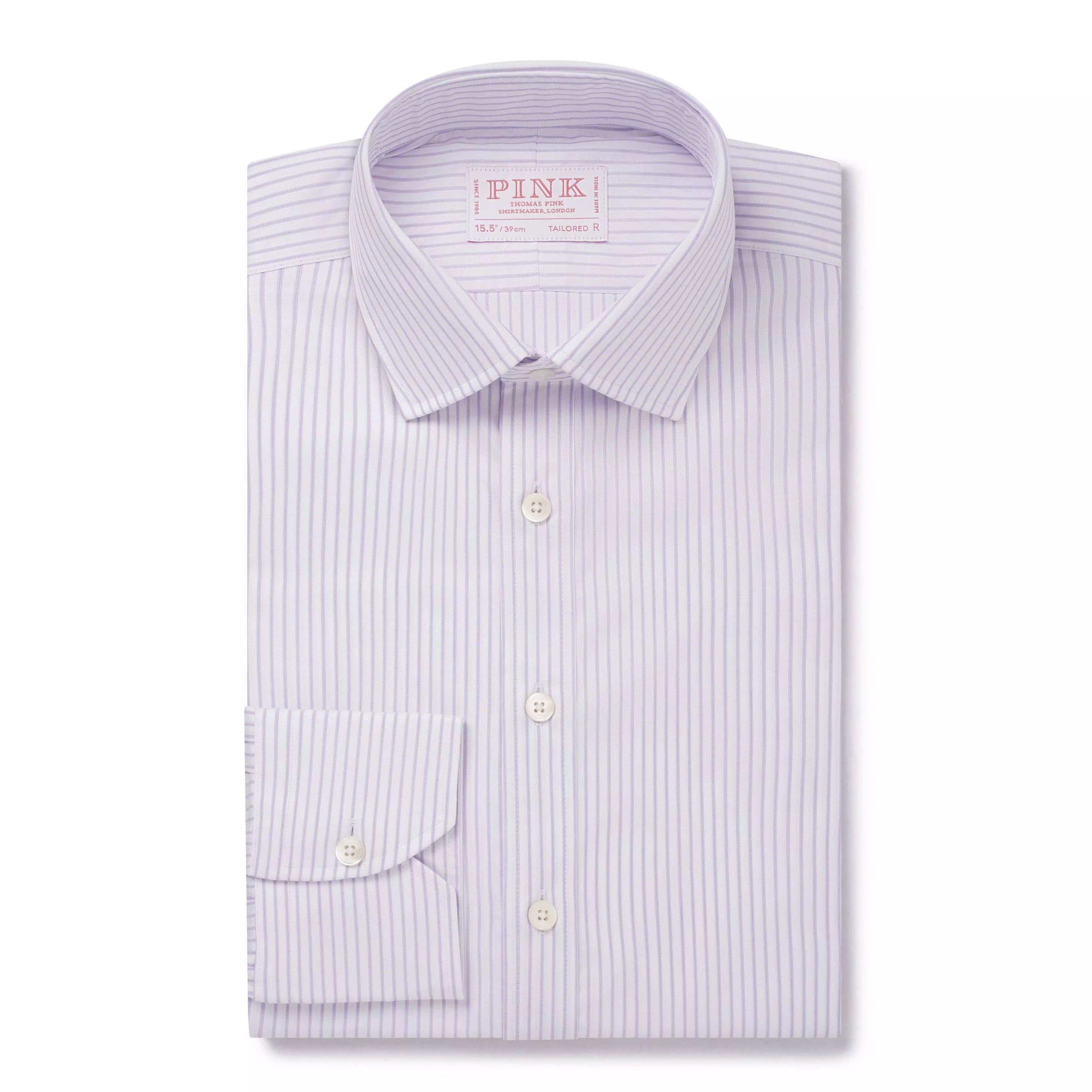 Purple & White Tailored Fit Herringbone Stripe Formal Shirt
