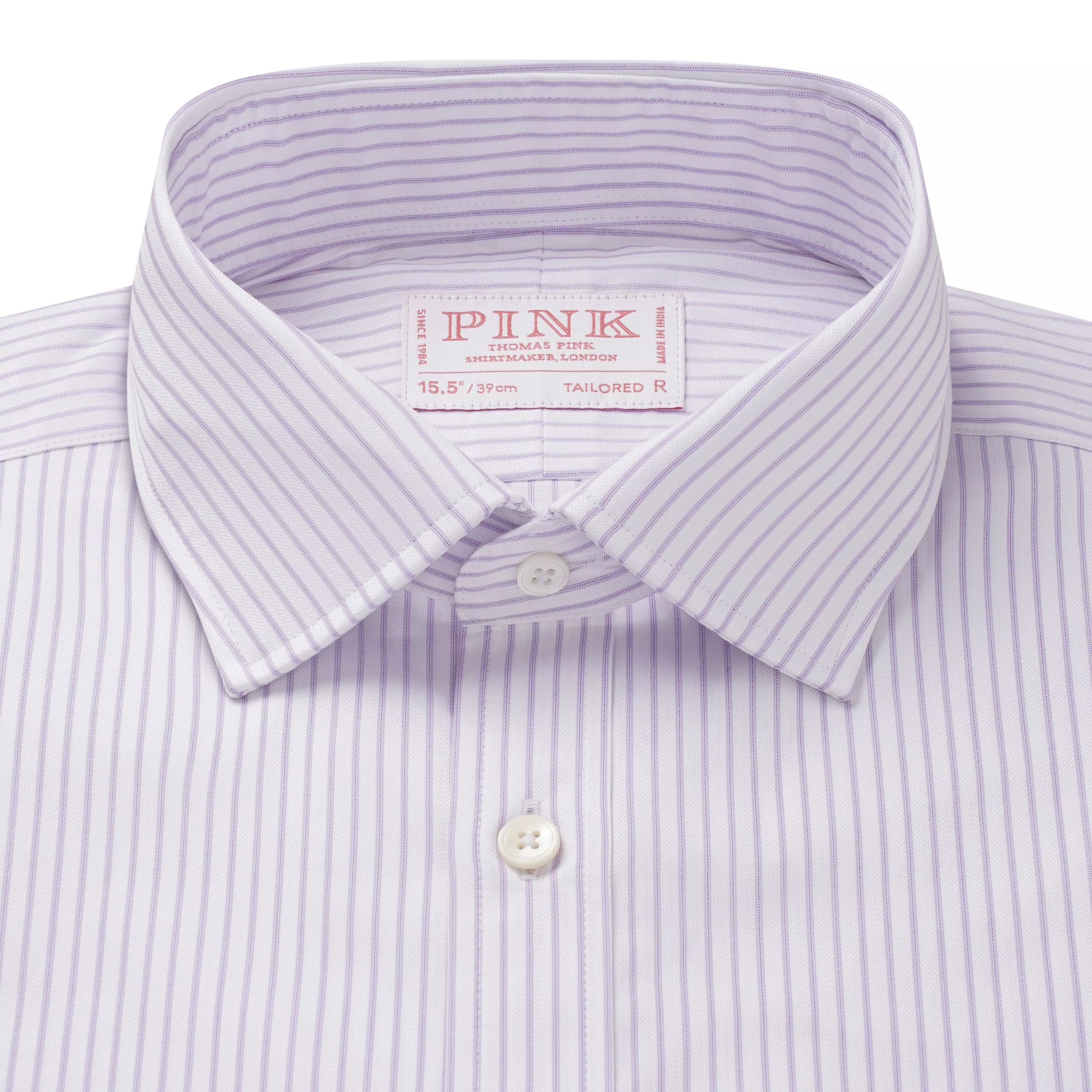 Purple & White Tailored Fit Herringbone Stripe Formal Shirt