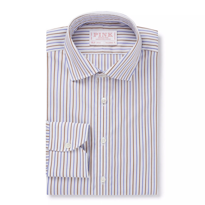 White & Multi Tailored Fit Regent Stripe Formal Shirt