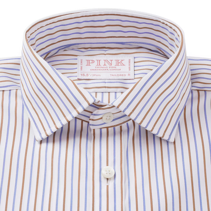 White & Multi Tailored Fit Regent Stripe Formal Shirt