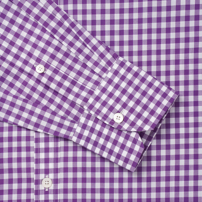 Purple & White Classic Fit Gingham Check Formal Shirt