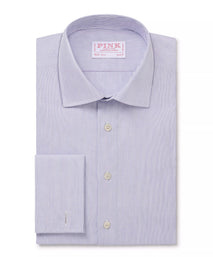 Deep Blue & White Slim Fit Double Cuff Pin Stripe Formal Shirt