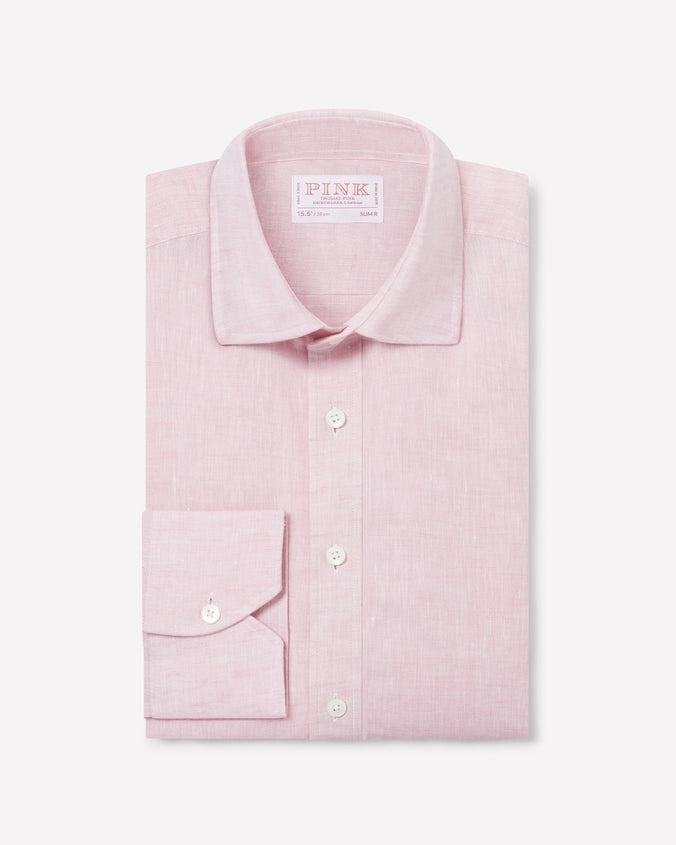 Pale Pink Slim Fit Essential Linen Formal Shirt