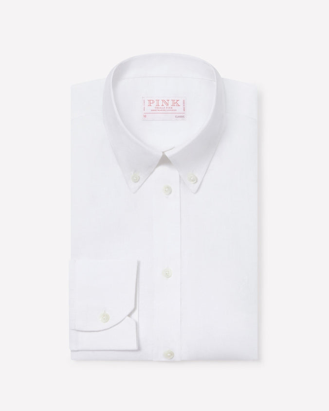 White Classic Fit Essential Linen Button Down Smart Casual Shirt