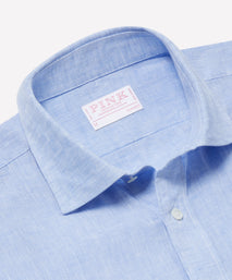 Pale Blue Classic Fit Essential Linen Smart Casual Shirt