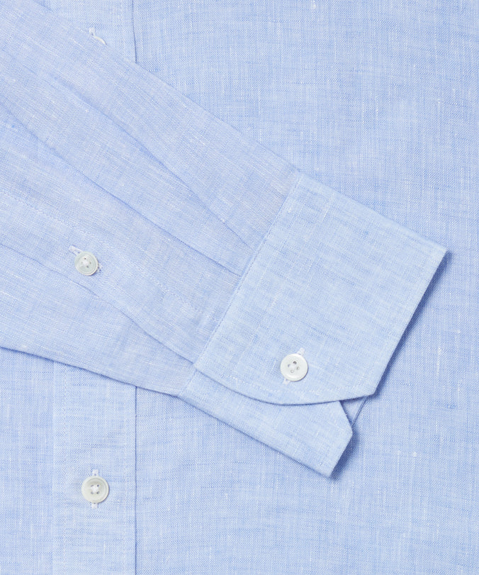 Pale Blue Slim Fit Essential Linen Formal Shirt