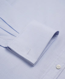 Pale Blue & White Tailored Fit Double Cuff Prince of Wales Check Formal Shirt